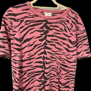 SAINT LAURENT - Zebra-Print Cotton-Jersey T-Shirt - Pink by Saint Laurent